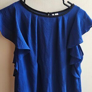 L Elle Cobalt Blue Flutter Sleeve Chiffon Blouse